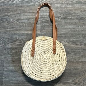 INC International Concepts Straw Rattan Circle Shoulder Bag Purse Cottagecore